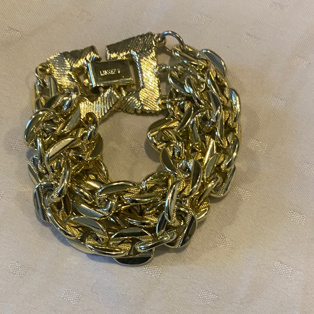 Three Tier Chain Bracelet VINTAGE 1970s/1980s Jewelry by Lisner Gold Silver Tone